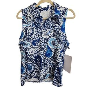 Gottex Womens Paisely Tennis Golf Polo Shirt M Stretch Wicking Active Athletic